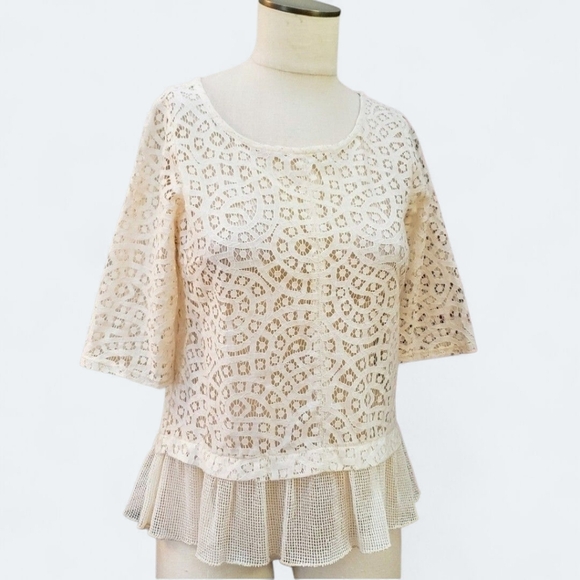 Weston Anthropologie Ivory Lace embroidered top Size Small - Picture 1 of 10